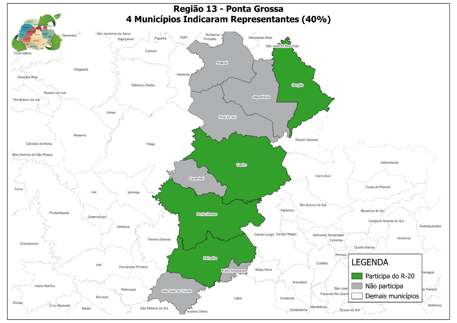 Mapa da região de Ponta Grossa