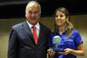 Secretário do Meio Ambiente, Luiz Eduardo Cheida acompanhado pela Desembargadora do Tribunal de Justiça Joeci Camargo Machado, representante do CREA-Pr., Antonio Borges dos Reis e representante do PV - Partido Verde, Maria Leticia Fagundes, entrega Prêmio Mãe Natureza para Leila Grabowski do Colégio Estadual São Mateus do Sul.Curitiba, 11/03/2014Foto: Ricardo Almeida / ANPr