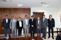 Governador Beto Richa recebe o ministro da Pesca e Aquicultura, Helder Barbalho. Na foto da esquerda para a direita o presidente do Instituto Ambiental do Paraná (IAP), Tarcisio Mossato Pinto, o deputado federal Ricardo Barros, a vice-governadora Cida Borghetti, governador Beto Richa, ministro da Pesca Helder Barbalho, os deputados federais Osmar Serraglio e Sergio Souza e o secretário estadual do Meio Ambiente e Recursos Hídricos, Ricardo Soavinski.Curitiba, 13/04/2015.Foto: Orlando Kissner/ANPr