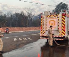 Caminhões-pipa fornecidos pelo Estado ajudam a combater incêndio florestal em Cianorte