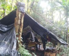 Instituto Água e Terra (IAT) e Batalhão de Polícia Ambiental - Força Verde desmobilizaram um acampamento de caçadores que funcionava dentro do Parque Estadual Pico do Marumbi.