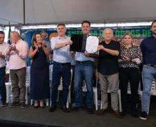 Francisco Beltrão, 13 de dezembro de 2024 - O governador Carlos Massa Ratinho Jr., inaugura obra de condenção de cheias e anuncia melhorias.