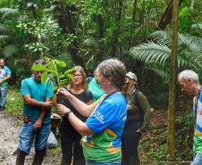 Voluntários participaram da ação de educação ambiental no Parque Estadual do Palmito, em Paranaguá, no Litoral do Paraná