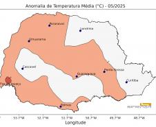 Maio registrou pouca chuva e temperaturas acima da média no Paraná