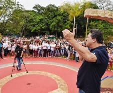 O secretário do Desenvolvimento Sustentável e Turismo, Márcio Nunes, participou, no último sábado (06), da reinauguração do Bosque Municipal ?André Ricardo da Silva?, em Terra Boa. Durante o evento também houve ações do Programa ?Educação Ambiental para Bacias Hidrográficas?  -  Terra Boa, 06/04/2019  -  Foto: Dênis Ferreira Netto/SEDEST