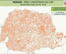 O Paraná tem 353 mil imóveis rurais inseridos no Cadastro Ambiental Rural (CAR). Foram registrados no Sistema Nacional de Cadastro Ambiental Rural (Sicar) 95% dos imóveis rurais, o que representa 94% da área passível de cadastro em todo o Estado. Curitiba, 19/08/2016.Foto: Divulgação IAP