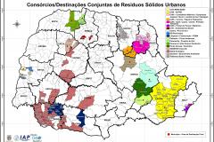 Mapa das Destinações Conjuntas dos Resíduos Sólidos Urbanos no Estado do Paraná.