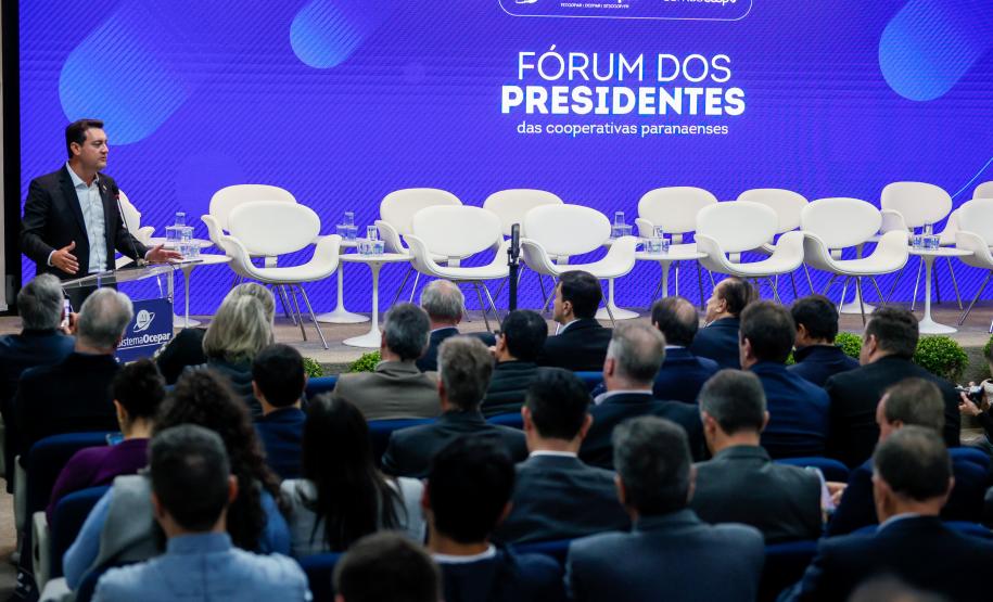 O governador Carlos Massa Ratinho Junior participou nesta terça-feira (29) do Fórum dos Presidentes das Cooperativas Paranaenses, promovido pelo Sistema Ocepar (Organização das Cooperativas do Estado do Paraná).