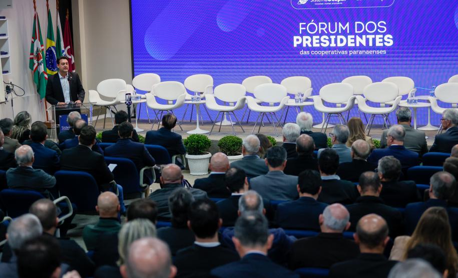 O governador Carlos Massa Ratinho Junior participou nesta terça-feira (29) do Fórum dos Presidentes das Cooperativas Paranaenses, promovido pelo Sistema Ocepar (Organização das Cooperativas do Estado do Paraná).