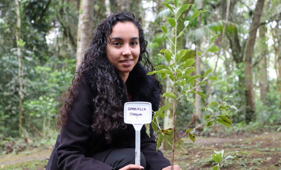 Servidores do escritório regional do IAT de Curitiba durante plantio de mudas no viveiro de São José dos Pinhais