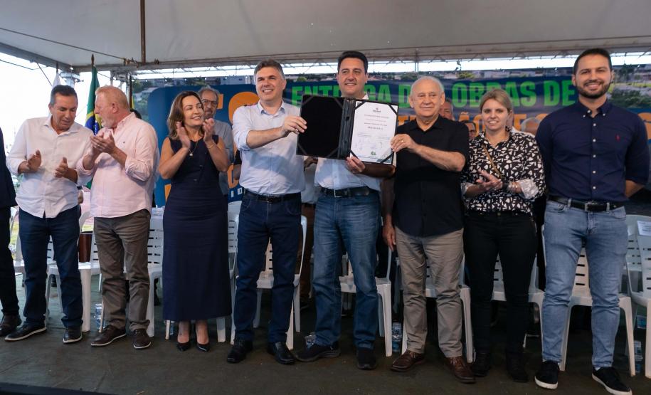 Francisco Beltrão, 13 de dezembro de 2024 - O governador Carlos Massa Ratinho Jr., inaugura obra de condenção de cheias e anuncia melhorias.