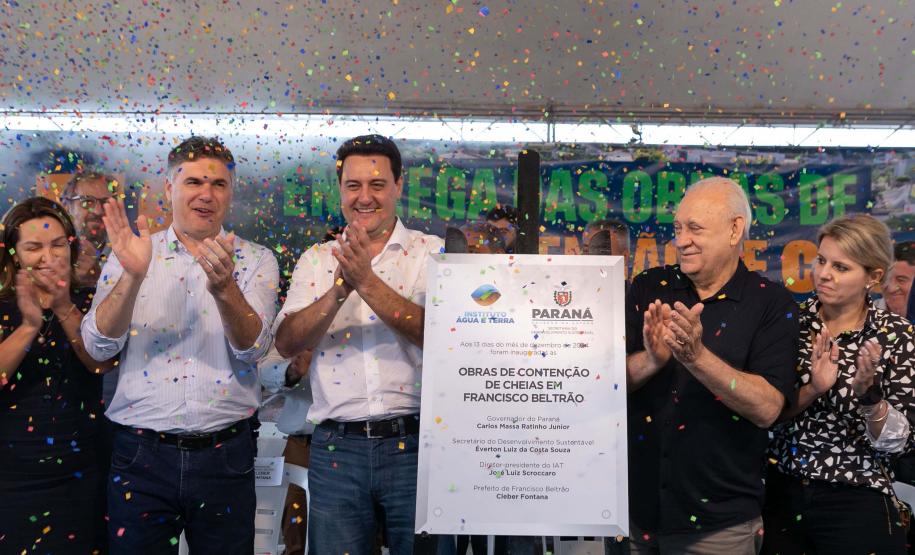 Francisco Beltrão, 13 de dezembro de 2024 - O governador Carlos Massa Ratinho Jr., inaugura obra de condenção de cheias e anuncia melhorias.