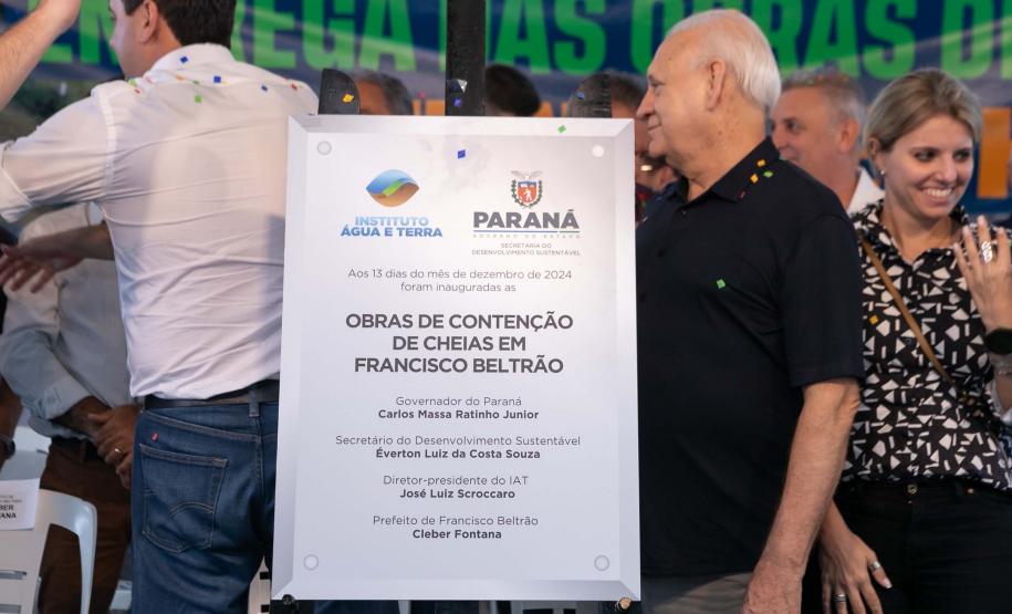 Francisco Beltrão, 13 de dezembro de 2024 - O governador Carlos Massa Ratinho Jr., inaugura obra de condenção de cheias e anuncia melhorias.