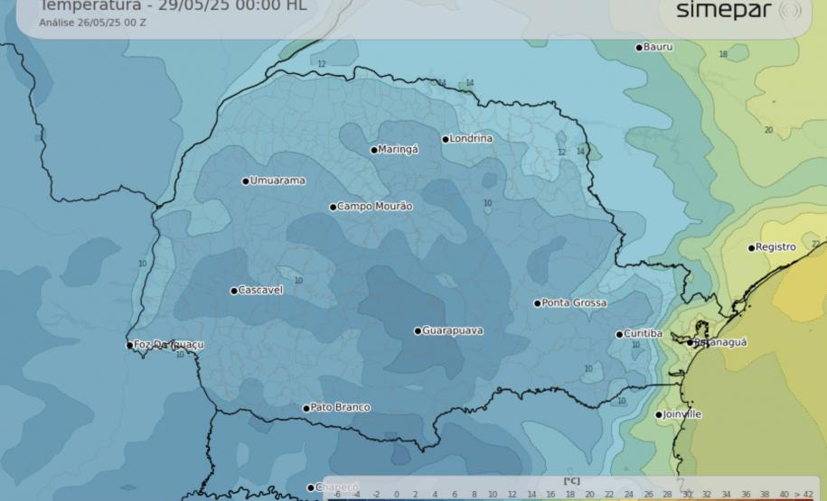 Primeira onda de frio intenso terá temperaturas na faixa de 0°C no Paraná