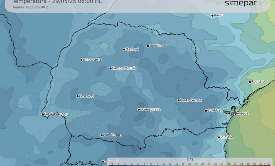 Primeira onda de frio intenso terá temperaturas na faixa de 0°C no Paraná