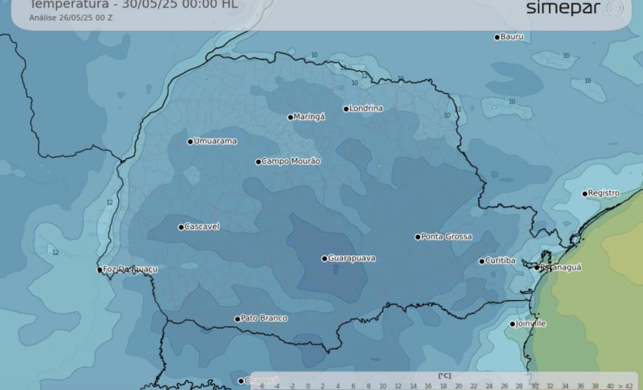 Primeira onda de frio intenso terá temperaturas na faixa de 0°C no Paraná