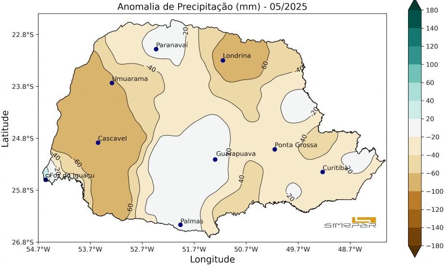 Maio registrou pouca chuva e temperaturas acima da média no Paraná