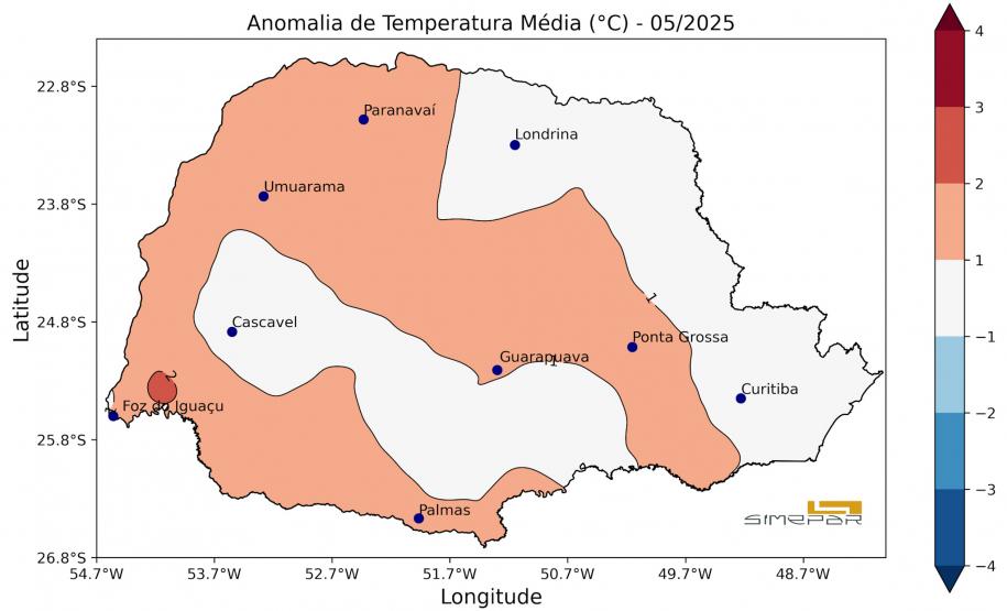Maio registrou pouca chuva e temperaturas acima da média no Paraná