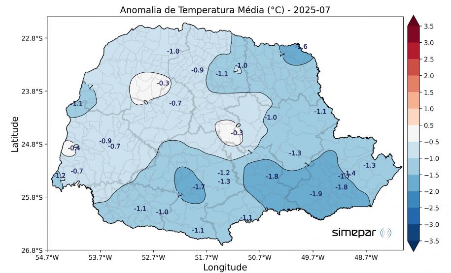 Julho frio e seco: mês teve temperaturas e volume de chuva abaixo da média no Paraná