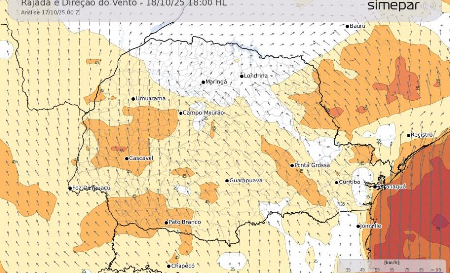 Com nova frente fria, primavera mantém alternância entre chuva, sol e ventos fortes no Paraná