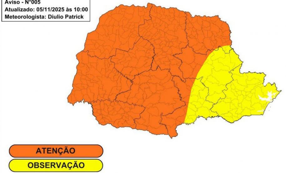Granizo e ventania: temporais previstos para sexta devem atingir grande parte do Paraná