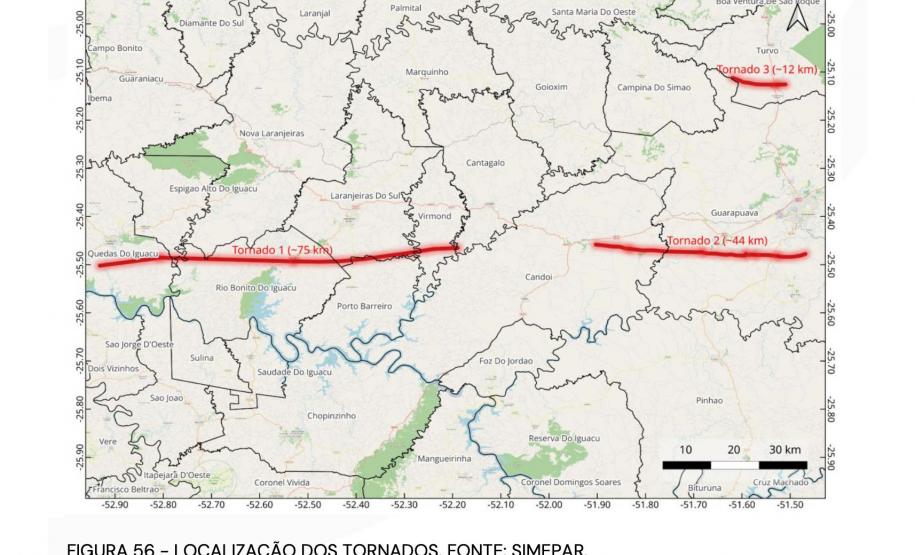 Laudo técnico final do Simepar eleva classificação de tornados que atingiram 11 cidades do Paraná