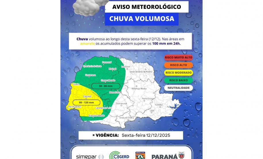 Paraná terá tempestades severas neste fim de semana