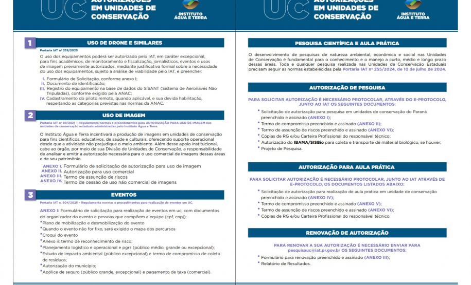 Cartilha do IAT orienta como solicitar autorizações para uso de Unidades de Conservação