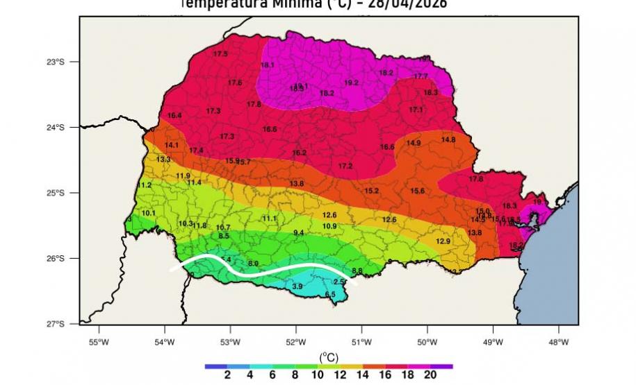 Paraná tem geada e registra temperatura mais baixa do ano até o momento