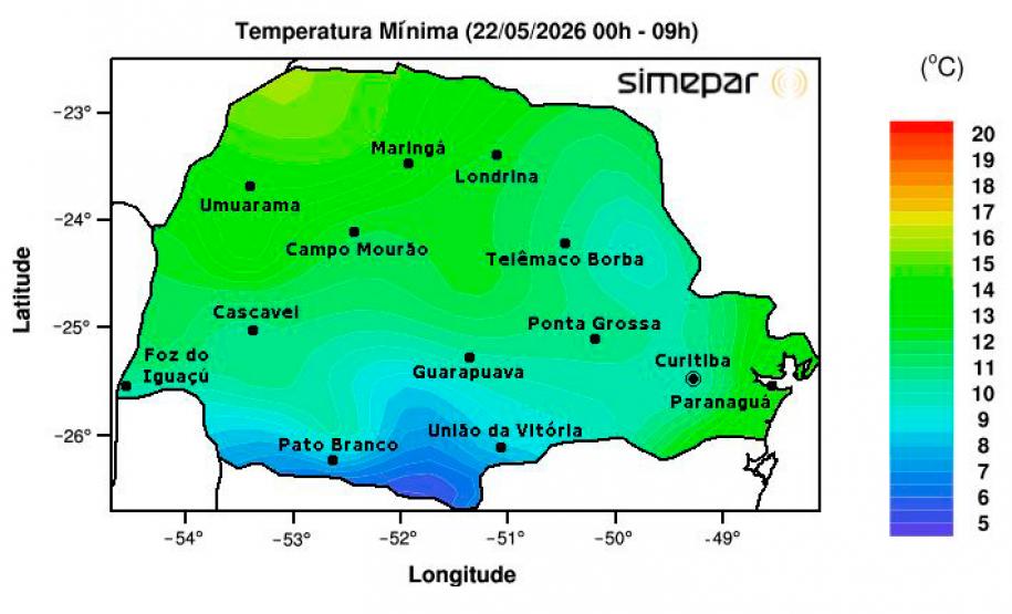 Fim de semana será gelado e com chuva em boa parte do Paraná, prevê Simepar