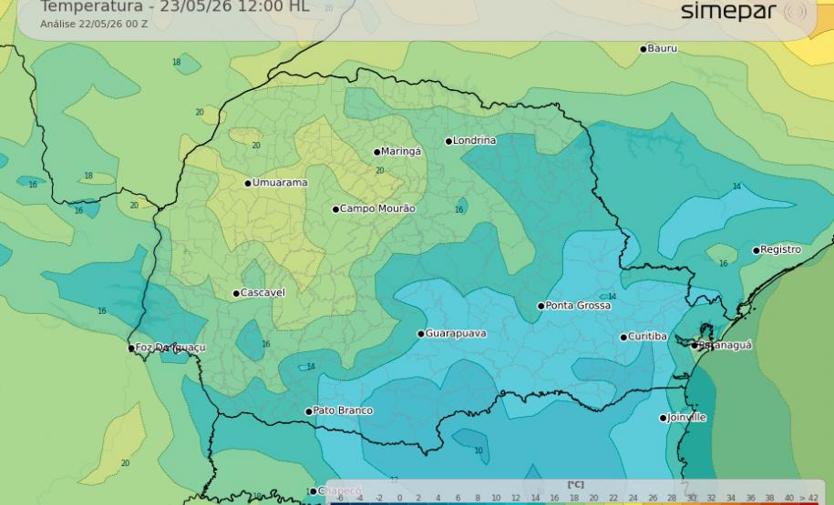 Fim de semana será gelado e com chuva em boa parte do Paraná, prevê Simepar