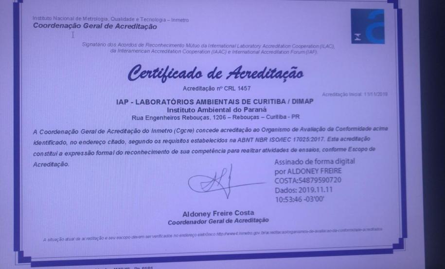 Laboratório do IAP recebe certificado do Inmetro Laboratório do IAP recebe certificado do Inmetro