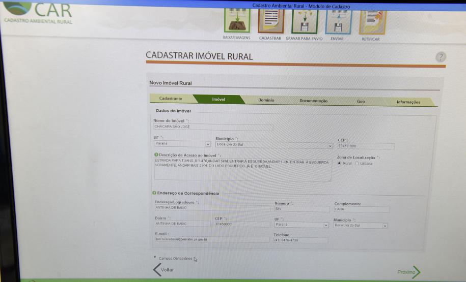 Tela no computador do CAR - Cadastro Ambiental Rural do Ministério da Agricultura.Foto: Ricardo Almeida / ANPr