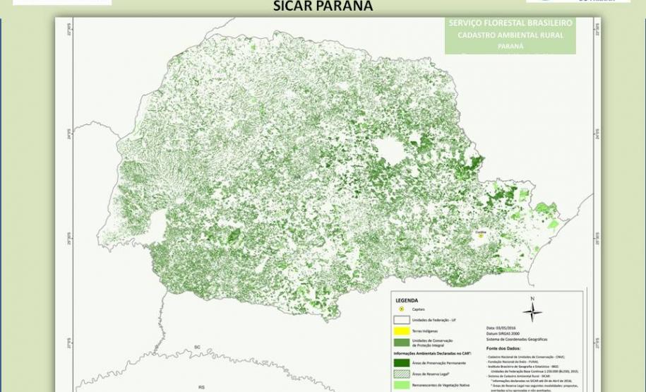 Após dois anos de o Cadastro Ambiental Rural (CAR) ser obrigatório para todas as propriedades do campo do País, o Instituto Ambiental do Paraná (IAP) divulgou um balanço das informações. O relatório foi publicado pelo IAP neste domingo (5), em comemoração ao Dia Mundial do Meio Ambiente, e reúne dados do Serviço Florestal Brasileiro e do Ministério do Meio Ambiente.Curitiba, 03/06/2016.Foto: Divulgação IAP